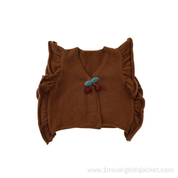 Girls' Knitted Casual Jacket With Wooden Ears